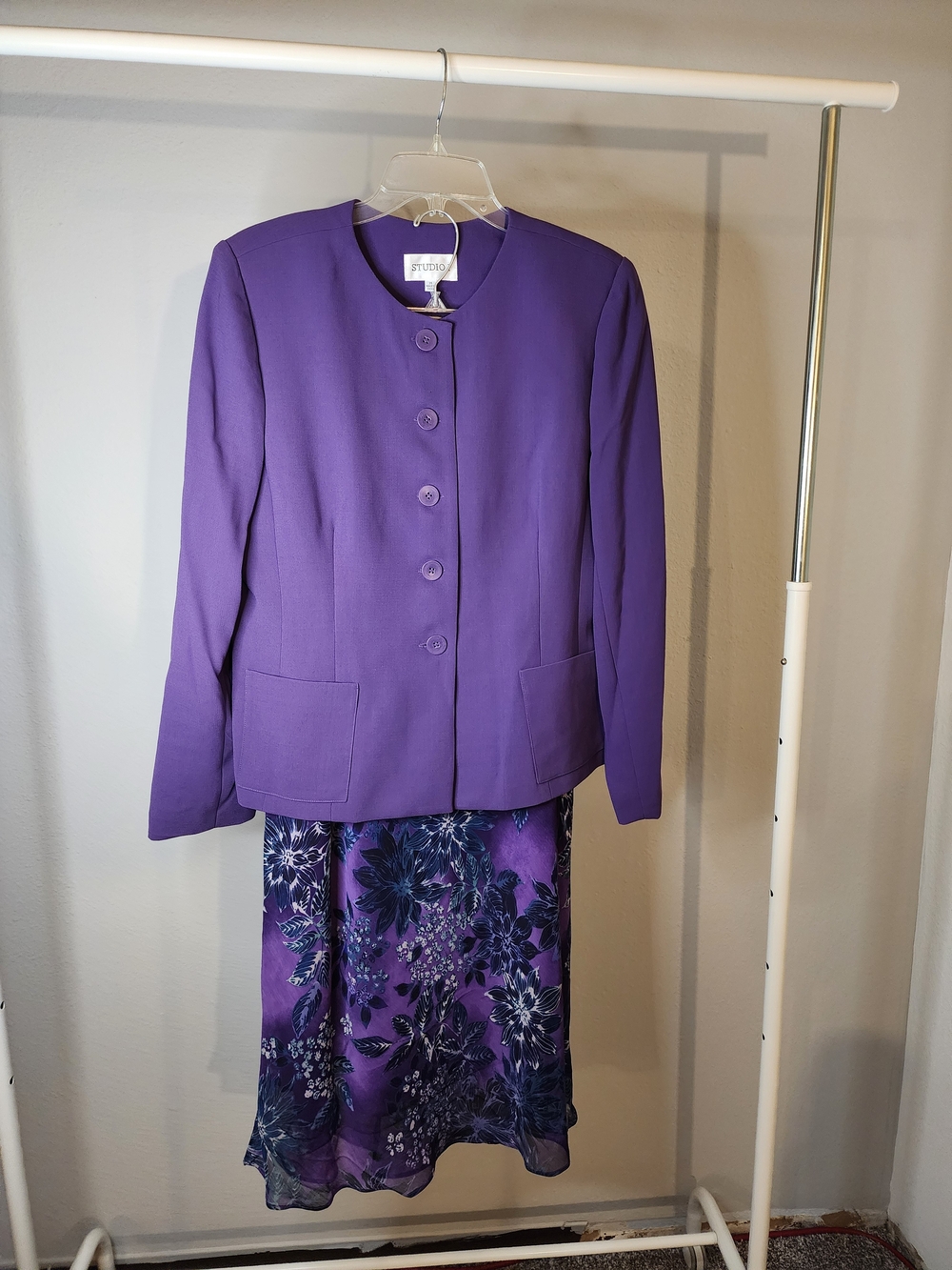 Studio I 2 Peice Suit Purple Blazer With Floral Skirt